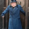 Close-up of Ebenezer Scrooge Movie Ebenezer 2026 Blue Cotton Trench Coat