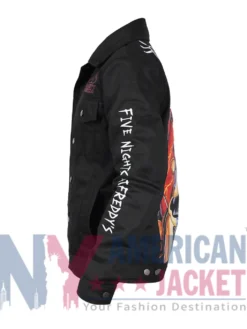 Close-up of Glam Rock Freddy Black Denim Jacket featuring four pockets and buttoned cuffs