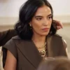 Close-up of In the City Season 1 Danielle Olivera Brown Wool Vest details