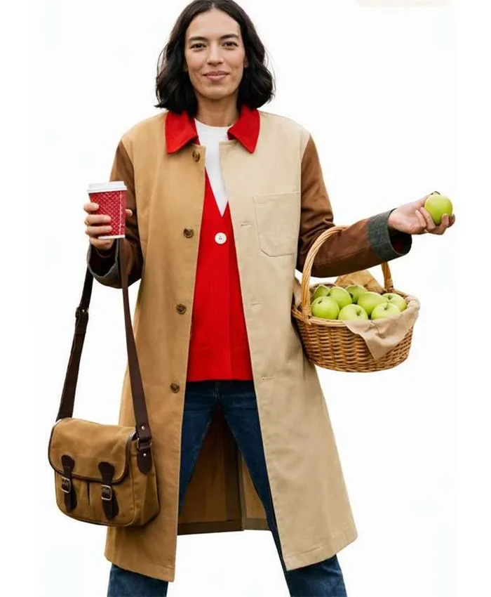 Close-up of In the City Season 1 Danielle Olivera Colorblock Coat details