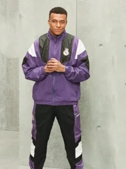 Close-up of Kylian Mbappe EA FC 27 Purple Adidas Real Madrid Tracksuit