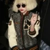 Close-up of Lady Gaga Monster Studded Varsity Jacket premium varsity detailing and design