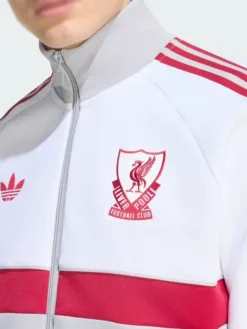 Close-up of Liverpool CF Adidas Originals White And Grey Track Jacket