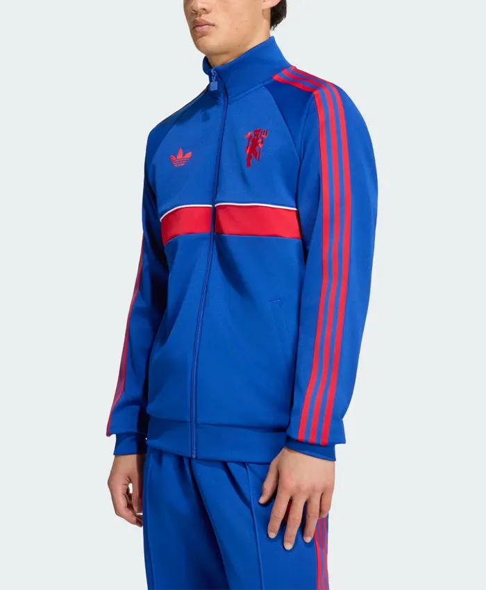 Close-up of Manchester United Adidas 26-27 Blue Tracksuit with YKK zipper
