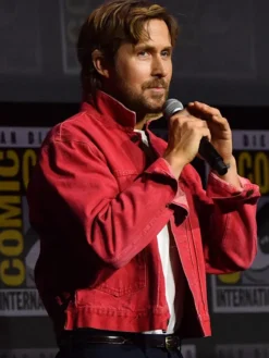 Close-up of Marvel SDCC 2026 Ryan Gosling Red Cotton Jacket collar and cuffs