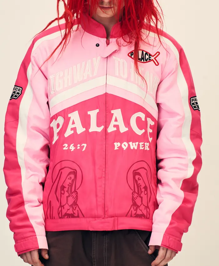 Close-up of Palace Skateboards Highway to Heaven Fall 2026 Pink Jacket