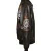Close-up of Pelle Pelle 47th Anniversary Black Leather Varsity Jacket premium varsity details