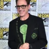 Close-up of Robert Downey Marvel SDCC 2026 Black Blazer suit fabric details