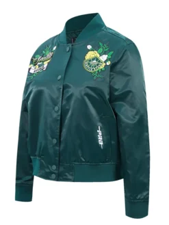 Close-up of Seattle Storm Women's Ink And Bloom Satin Jacket premium details