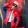 Close-up of Spider-Man Brand New Day 2026 Leather Jacket featuring rib-knitted cuffs and premium details