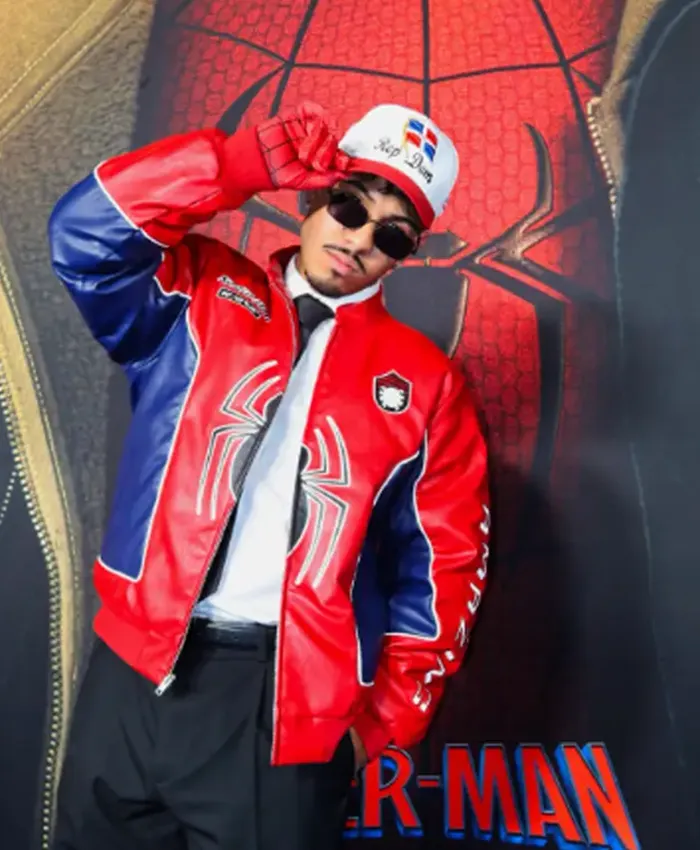 Close-up of Spider-Man Brand New Day 2026 Leather Jacket featuring rib-knitted cuffs and premium details