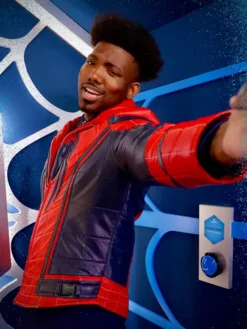 Close-up of Spider-Man Brand New Day Dominique Barrett Red Leather Jacket premium details