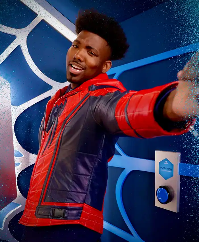 Close-up of Spider-Man Brand New Day Dominique Barrett Red Leather Jacket premium details
