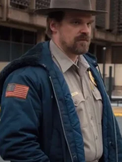 Close up of TV-Series Stranger Things S02 Jim Hopper Blue Cotton Jacket