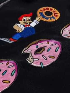 Close-up of The Simpsons x Shoe Palace Black Cotton Bomber Jacket collar and cuffs