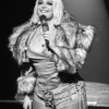 Close up of The Tonight Show Bebe Rexha Pink Faux Fur Jacket