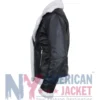 Close-up of Womens Black Leather Aviator Jacket with notch lapel collar and open-hem cuffs
