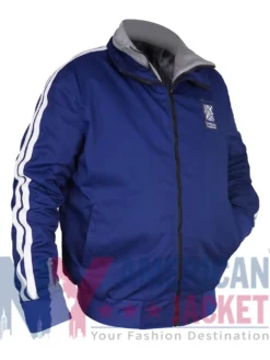 Close up of stand-up collar and YKK zipper closure on Olympics Sasha Sarajevo 84 jacket