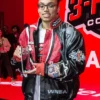 Close view of Jeff Hamilton WNBA 3-Point Contest Champion Red Leather Jacket