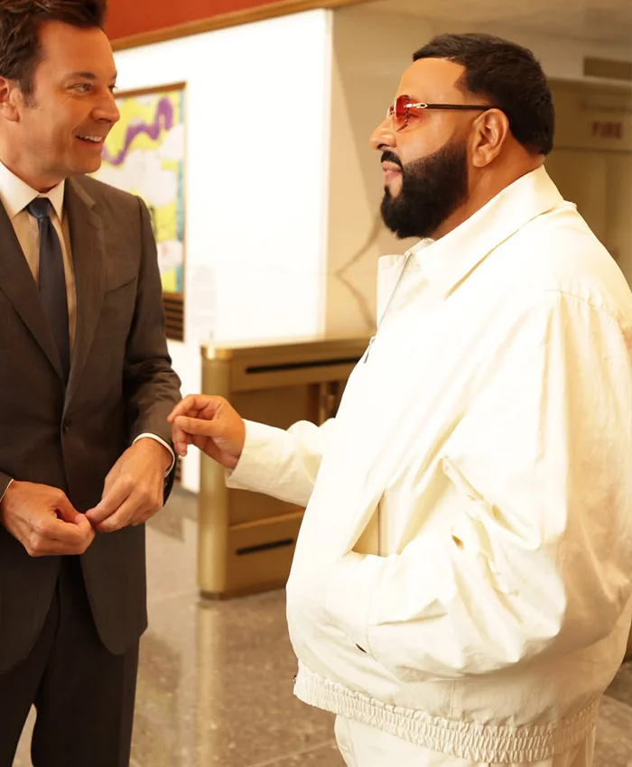 DJ Khaled The Tonight Show Satin White Jacket Side View