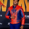 Dominique Barrett Spider-Man Brand New Day 2026 Premiere Red and Blue Leather Jacket front view