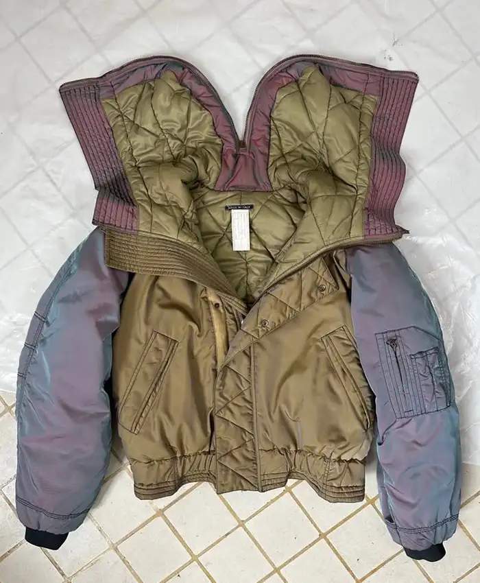 Emporio Armani AW93 Iridescent N2B Bomber Jacket with hooded collar detail