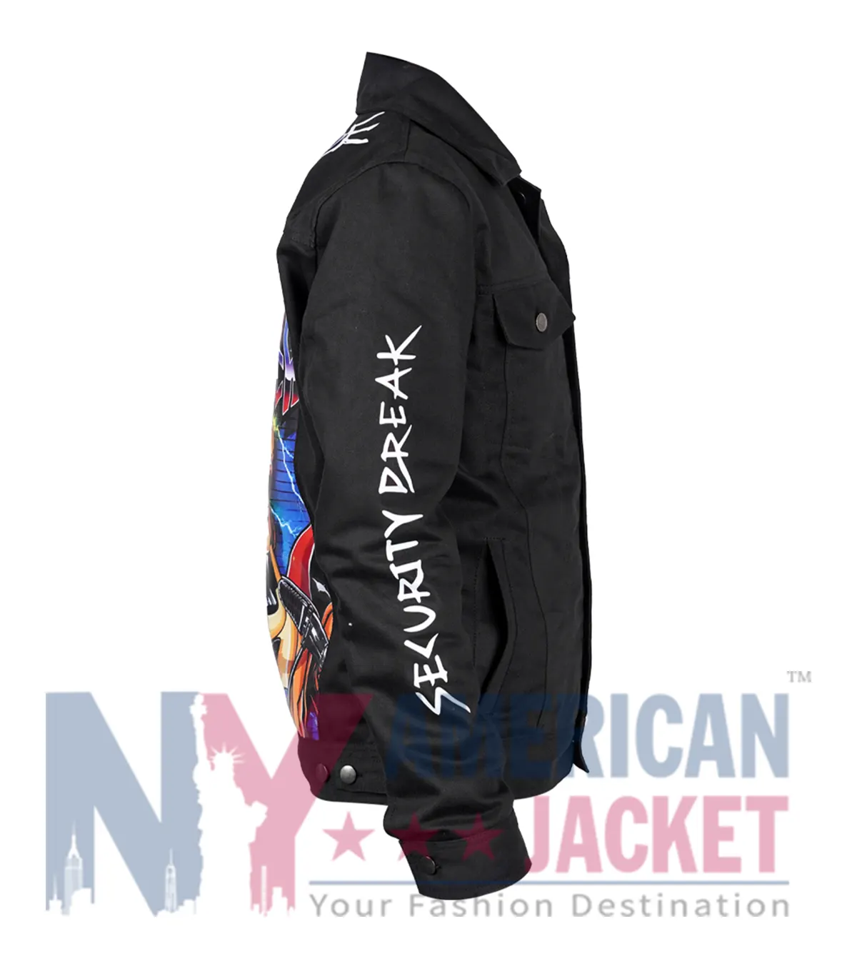 Five Nights At Freddy’s Glam Rock Freddy Black Denim Jacket with classic collar and button closure