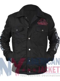 Five Nights At Freddy’s Security Breach Glam Rock Freddy Black Denim Jacket front view
