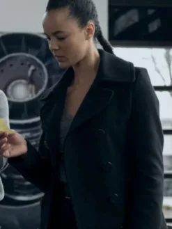Frances Neagley Reacher Season 2 Black Coat with double-breasted button front