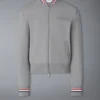 Front view of Shop Thom Browne 65 Intarsia Grey Bomber Wool Jacket