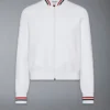 Front view of Shop Thom Browne 65 Intarsia White Wool Bomber Jacket