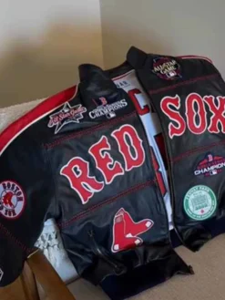 Garrett Crochet Red Sox Black Bomber Leather Jacket