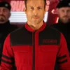 Glen Powell The Running Man 2025 Red And Black Jacket