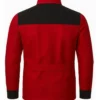 Glen Powell The Running Man 2025 Red And Black Jacket Back View