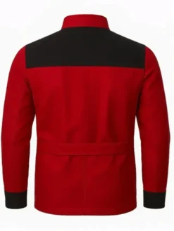 Glen Powell The Running Man 2025 Red And Black Jacket Back View
