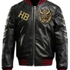 Gothic Devil Halloween Black Bomber Leather Jacket