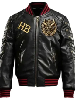 Gothic Devil Halloween Black Bomber Leather Jacket