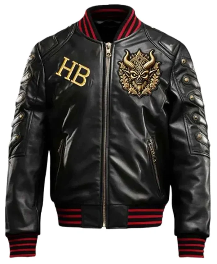 Gothic Devil Halloween Black Bomber Leather Jacket
