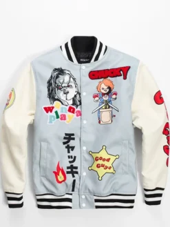 Halloween Blue And White Chucky Bomber Jacket