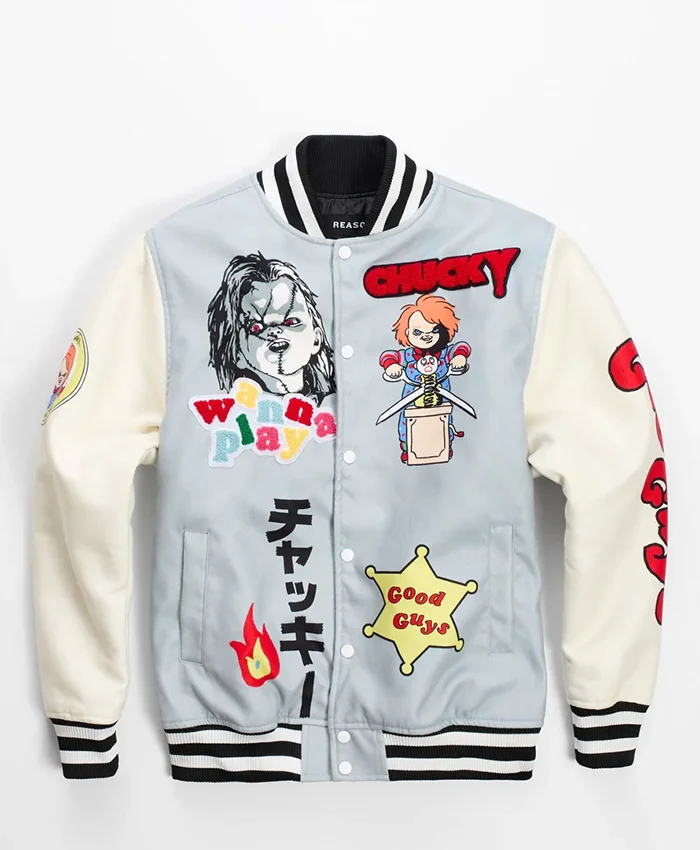 Halloween Blue And White Chucky Bomber Jacket