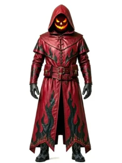Halloween Gothic Cosplay Red Leather Duster Coat
