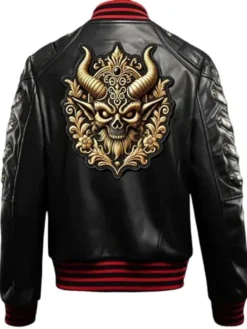 Halloween Gothic Devil Black Bomber Leather Jacket