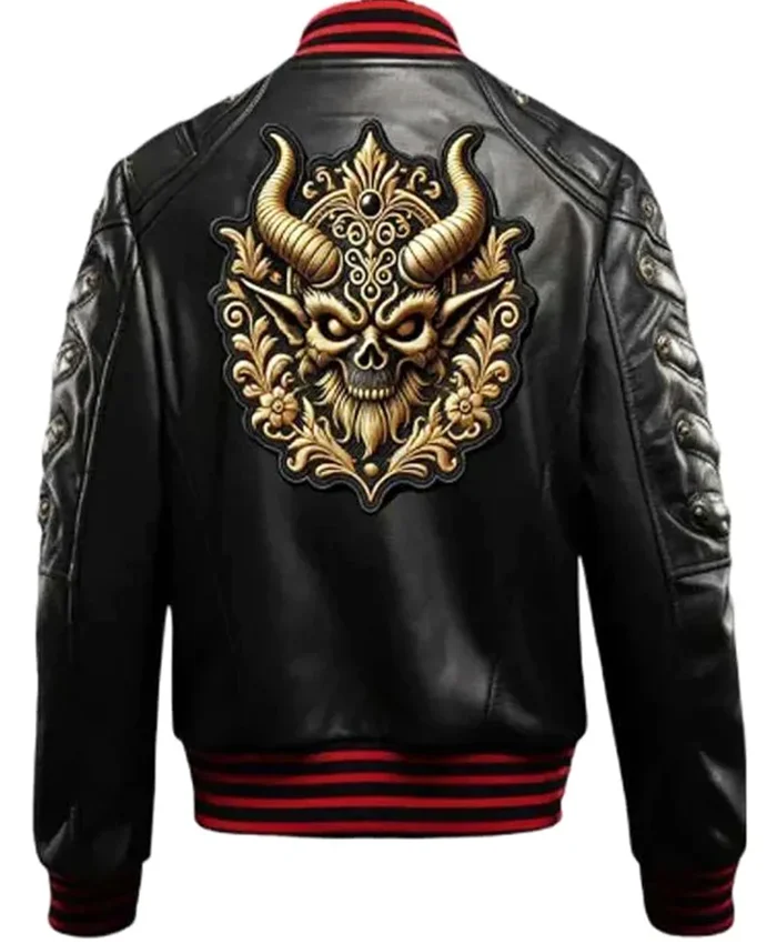 Halloween Gothic Devil Black Bomber Leather Jacket