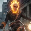 Halloween Ryan Gosling Ghost Rider Black Biker Leather Jacket front view