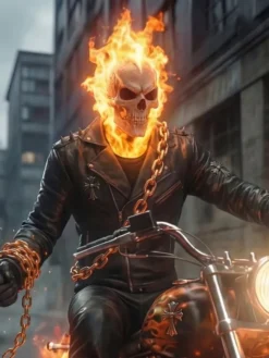 Halloween Ryan Gosling Ghost Rider Black Biker Leather Jacket front view