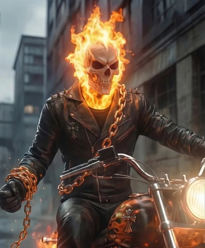 Halloween Ryan Gosling Ghost Rider Black Biker Leather Jacket front view