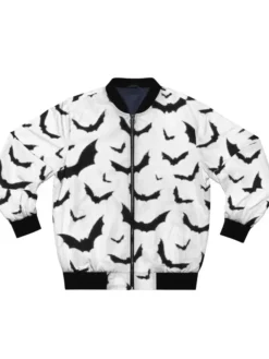 Halloween White Bats Bomber Jacket