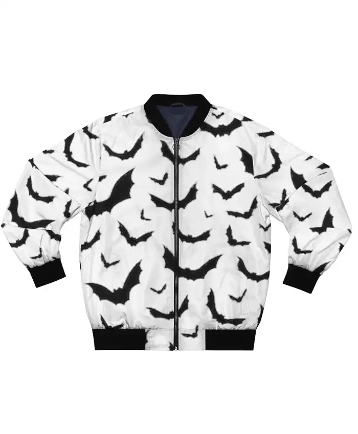 Halloween White Bats Bomber Jacket