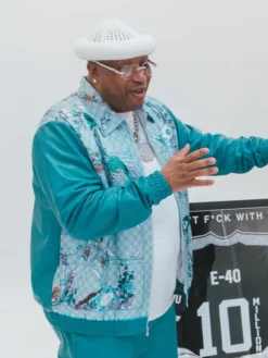 I Don’t Fk With You E-40 Teal Leather Jacket
