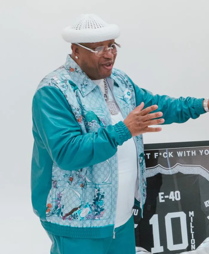 I Don’t Fk With You E-40 Teal Leather Jacket